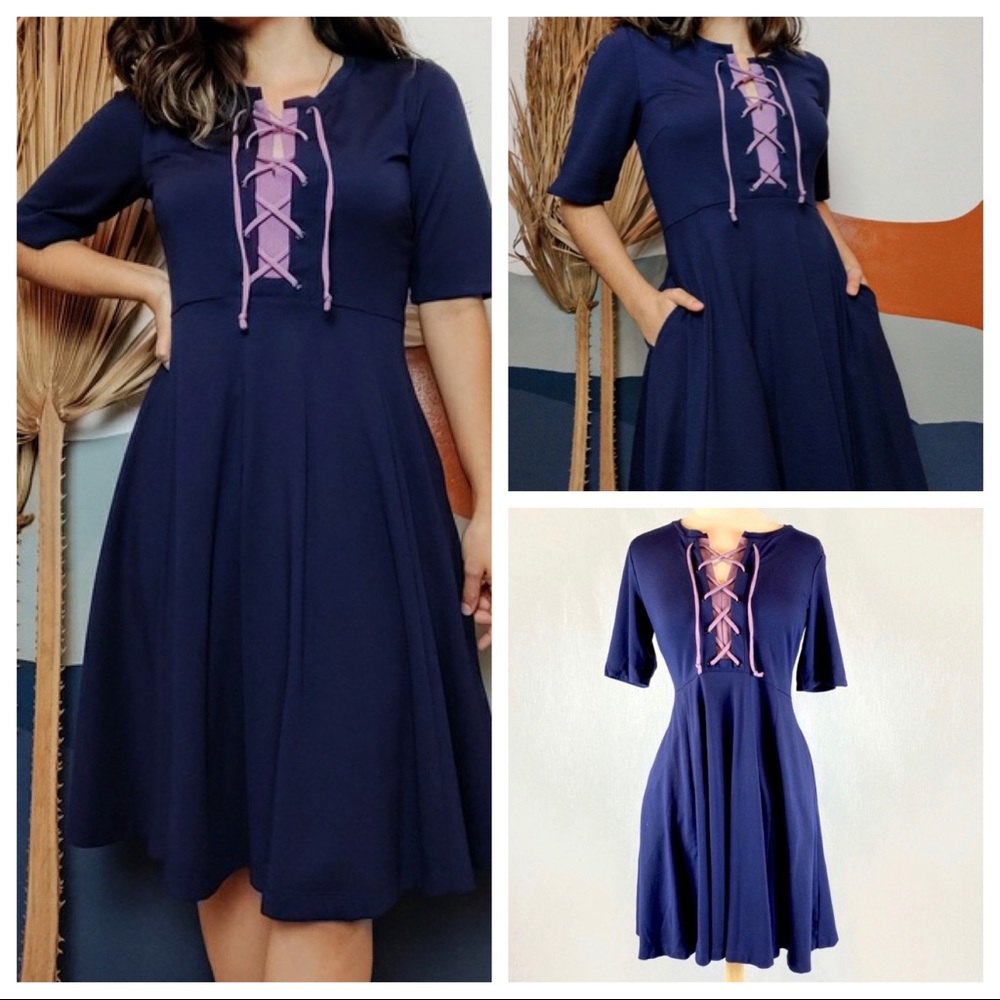 Anthro Maeve Lace Up Fit & Flare Dress